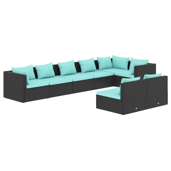 vidaXL Set de muebles de jard&iacute;n 8 pzas y cojines rat&aacute;n sint&eacute;tico negro