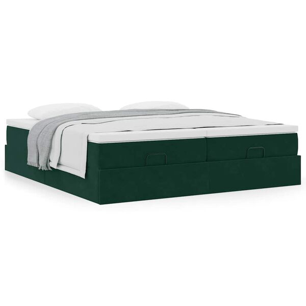 vidaXL Estructura de cama otomana colchones terciopelo verde oscuro