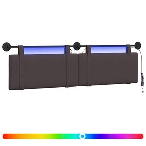 vidaXL Cabecero colgante Con luz LED Marr&oacute;n Oscuro Tela