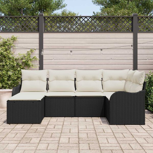 vidaXL Conjunto de sof&aacute; de jard&iacute;n 6 pcs Negro y blanco Polirat&aacute;n
