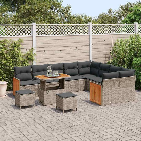 vidaXL Conjunto de sof&aacute;s de jard&iacute;n 13 pcs Gris rat&aacute;n sint&eacute;tico