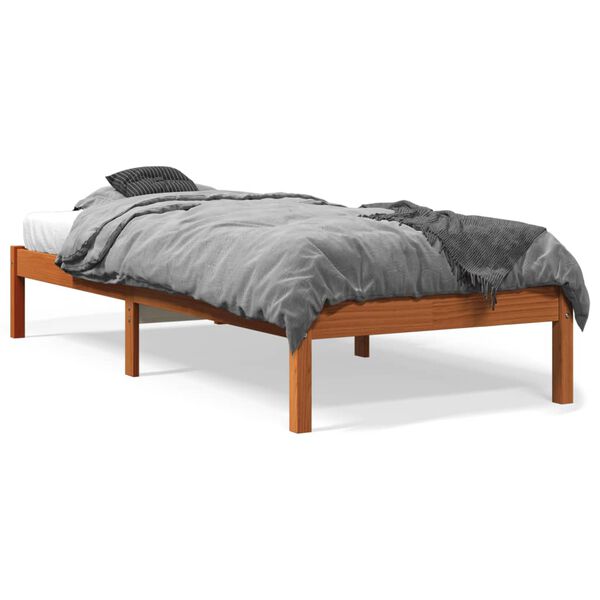 vidaXL Cama sin colch&oacute;n madera maciza de pino marr&oacute;n cera 100x200 cm