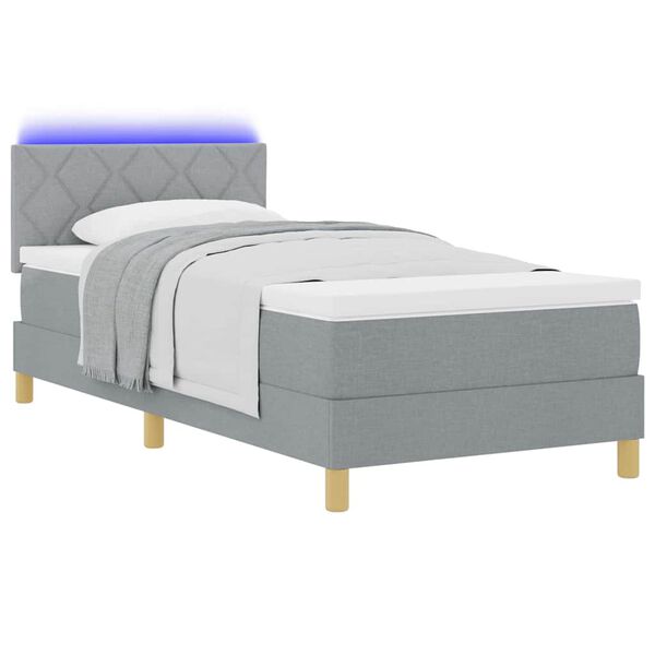 vidaXL Cama Box Spring LED con colch&oacute;n Gris Claro 90 x 190 cm tela