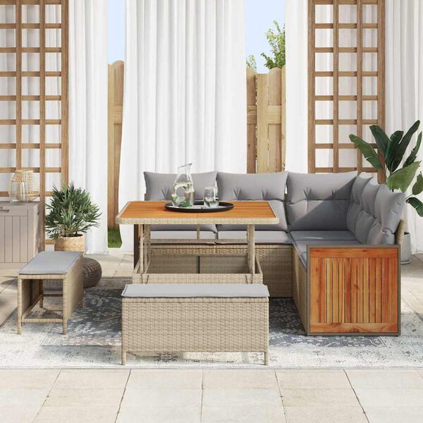 vidaXL Conjunto de sof&aacute; de jard&iacute;n 8 pcs Beige y gris claro
