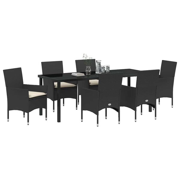 vidaXL Conjunto de Comedor de Jard&iacute;n 7 pcs Negro rat&aacute;n sint&eacute;tico