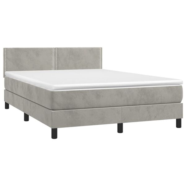 vidaXL Cama box spring colch&oacute;n y LED terciopelo gris claro 140x190 cm
