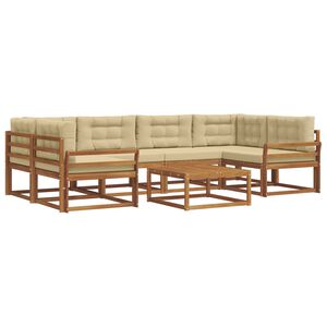 vidaXL Conjunto de sof&aacute;s de exterior con coj&iacute;n 7 pcs Natural y Beige