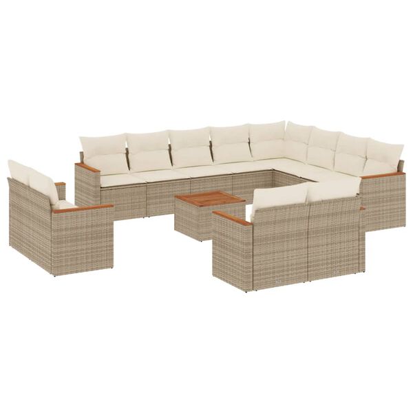 vidaXL Set sof&aacute;s de jard&iacute;n con cojines 13 pzas rat&aacute;n sint&eacute;tico beige