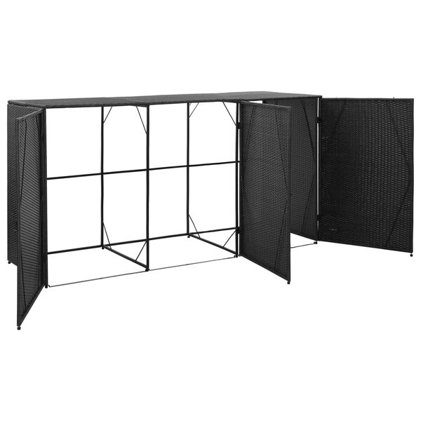 vidaXL Cobertizo triple de cubo basura ratán PE negro 229x78x120 cm