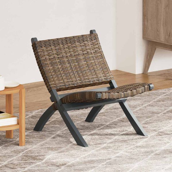 vidaXL Silla de ratán kubu natural y madera maciza de caoba gris