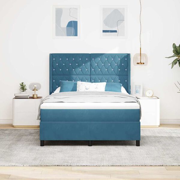 vidaXL Cama tipo Box Spring con colch&oacute;n Azul 140 x 190 cm Terciopelo