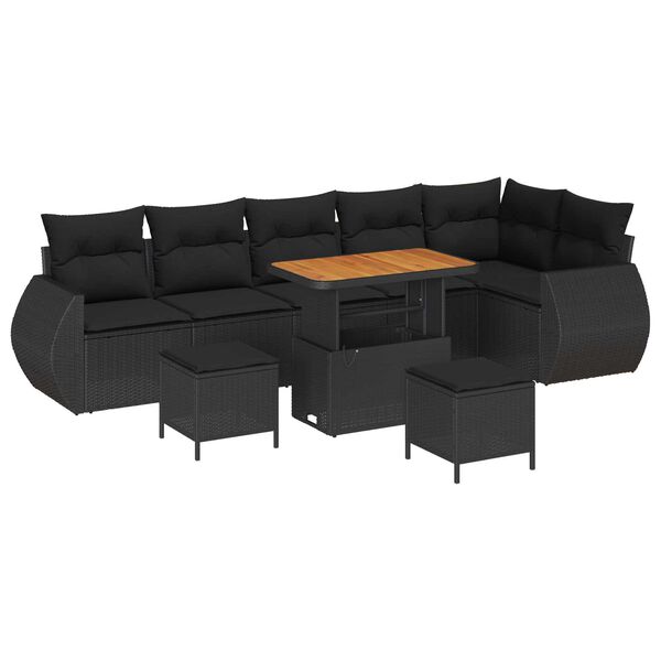 vidaXL Conjunto de sof&aacute; de jard&iacute;n 9 pcs Negro Rattan de Poli&eacute;ster