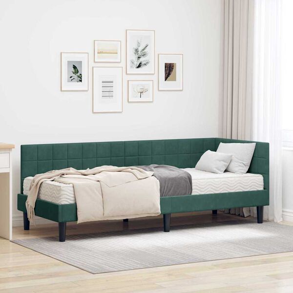 vidaXL Estructura de Cama Esquina con Colch&oacute;n 2 pcs Verde Terciopelo
