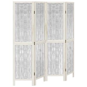 vidaXL Biombo separador de 4 paneles madera maciza Paulownia blanco