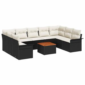 vidaXL Conjunto de sof&aacute;s de jard&iacute;n 10 uds. Negro rat&aacute;n sint&eacute;tico