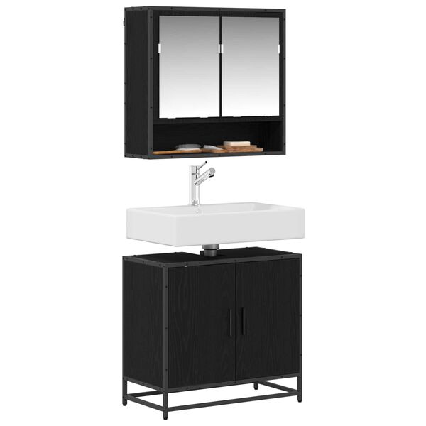 vidaXL Juego de muebles de ba&ntilde;o 2 pcs Roble Negro Madera contrachapada