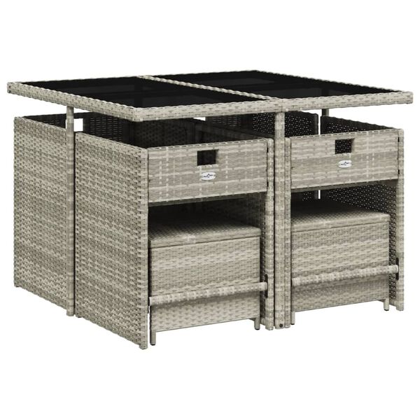 vidaXL Set comedor de jard&iacute;n 9 pzas cojines rat&aacute;n sint&eacute;tico gris claro