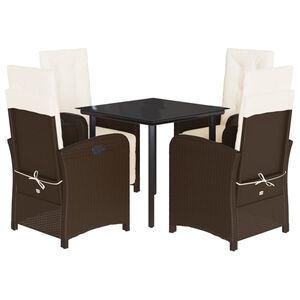 vidaXL Set comedor de jard&iacute;n 5 piezas y cojines rat&aacute;n sint&eacute;tico marr&oacute;n