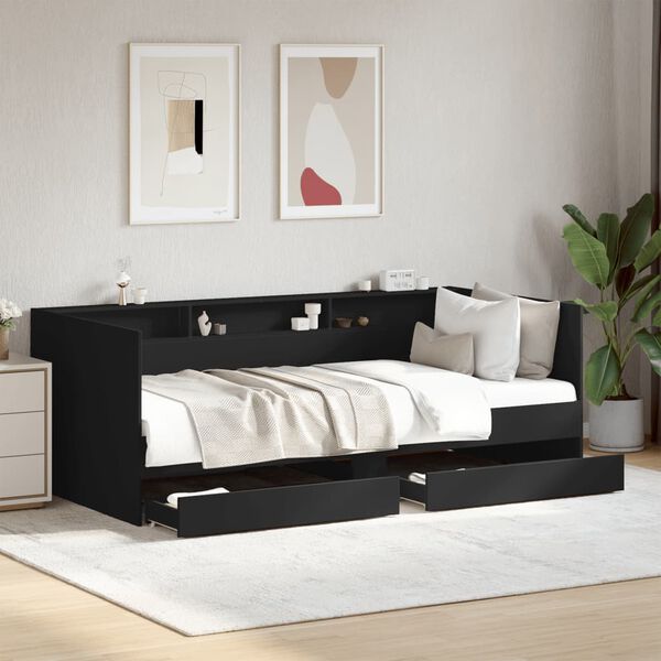vidaXL Sofá cama con cajones sin colchón negro 90x200 cm