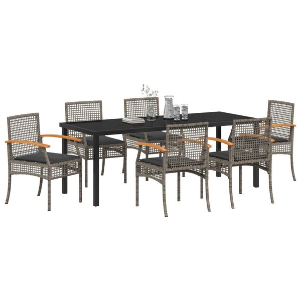 vidaXL Conjunto de Comedor de Jard&iacute;n 7 pcs Gris rat&aacute;n sint&eacute;tico