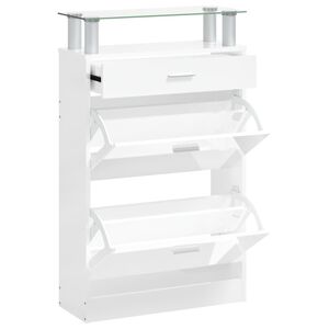 vidaXL Zapatero madera contrachapada blanco brillo 63x24x104 cm