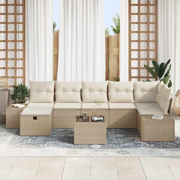 vidaXL Conjunto de sofá de jardín 8 pcs Beige ratán sintético