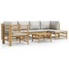 vidaXL Set de muebles de jard&iacute;n 7 piezas bamb&uacute; y cojines gris claro