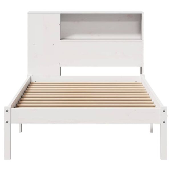 vidaXL Cama con estanter&iacute;a sin colch&oacute;n madera maciza blanca 75x190 cm