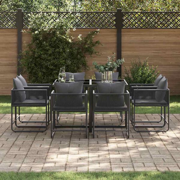 vidaXL Conjunto de Comedor de Jardín 9 pcs Negro Acero