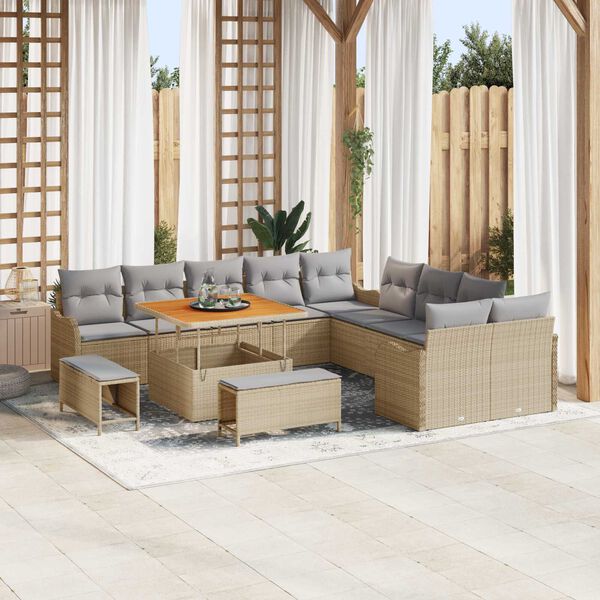 vidaXL Conjunto de sof&aacute; de jard&iacute;n 13 pcs Beige rat&aacute;n sint&eacute;tico