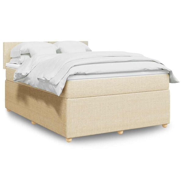 vidaXL Cama box spring con colch&oacute;n tela color crema 160x200 cm