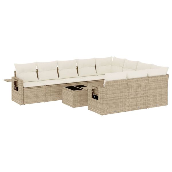 vidaXL Set de sof&aacute;s de jard&iacute;n 11pzas con cojines rat&aacute;n sint&eacute;tico beige