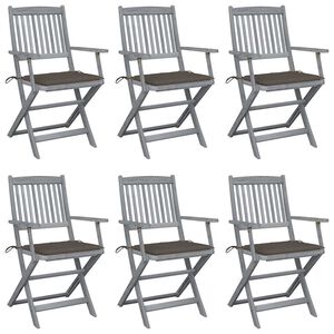 vidaXL Sillas plegables (6 unidades) con cojines, de madera maciza de acacia.