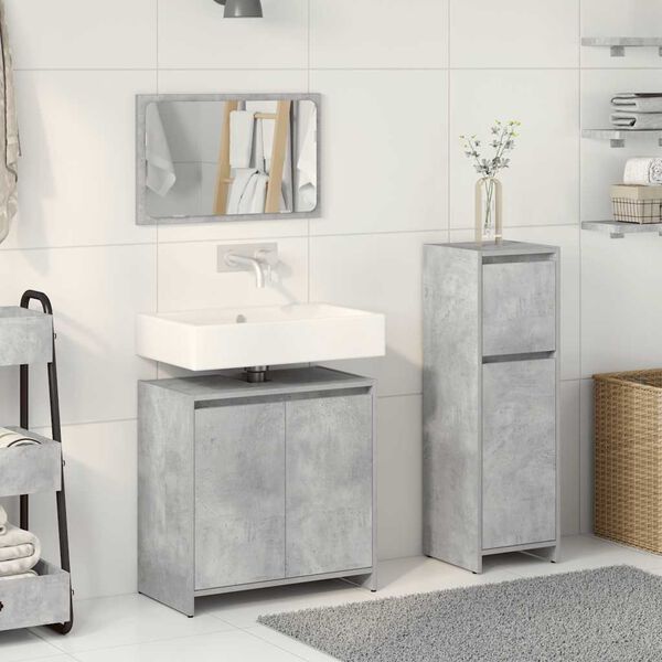 vidaXL Set muebles de ba&ntilde;o 2 piezas madera contrachapada gris hormig&oacute;n