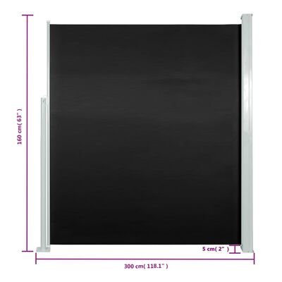 vidaXL Toldo lateral retráctil de jardín negro160x300 cm