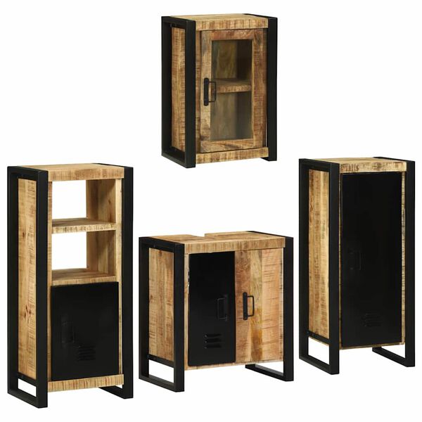 vidaXL Juego de muebles de baño 4 pcs Marrón Madera de mango maciza