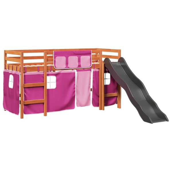 vidaXL Cama alta para niños con cortinas madera pino rosa 80x200 cm