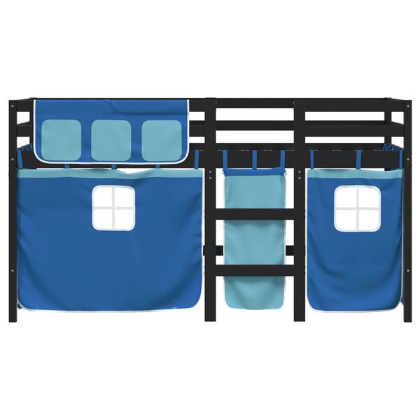 vidaXL Cama alta para ni&ntilde;os con cortinas madera pino azul 90x200 cm