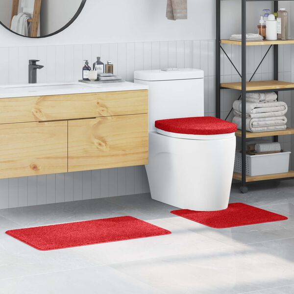 vidaXL Conjunto de alfombra de ba&ntilde;o antideslizante 3 pcs Rojo PP