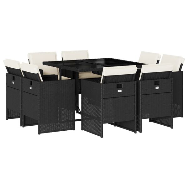 vidaXL Set de comedor de jardín 9 pzas y cojines ratán sintético negro