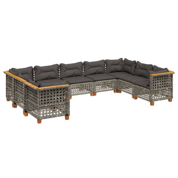 vidaXL Set de muebles de jardín 9 pzas y cojines ratán sintético gris