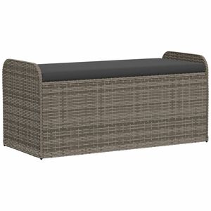 vidaXL Banco de almacenaje con coj&iacute;n rat&aacute;n sint&eacute;tico gris 115x51x52 cm
