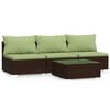 vidaXL Set muebles de jard&iacute;n 4 piezas y cojines rat&aacute;n sint&eacute;tico marr&oacute;n