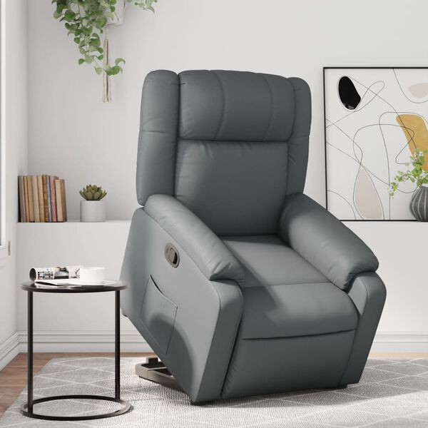 vidaXL Sill&oacute;n reclinable elevable cuero artificial gris