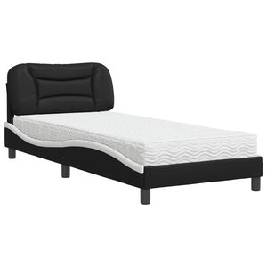 vidaXL Cama con colch&oacute;n Hvar cuero sint&eacute;tico negro y blanco 80x200 cm