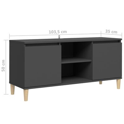 vidaXL Mueble de TV con patas madera maciza gris 103,5x35x50 cm