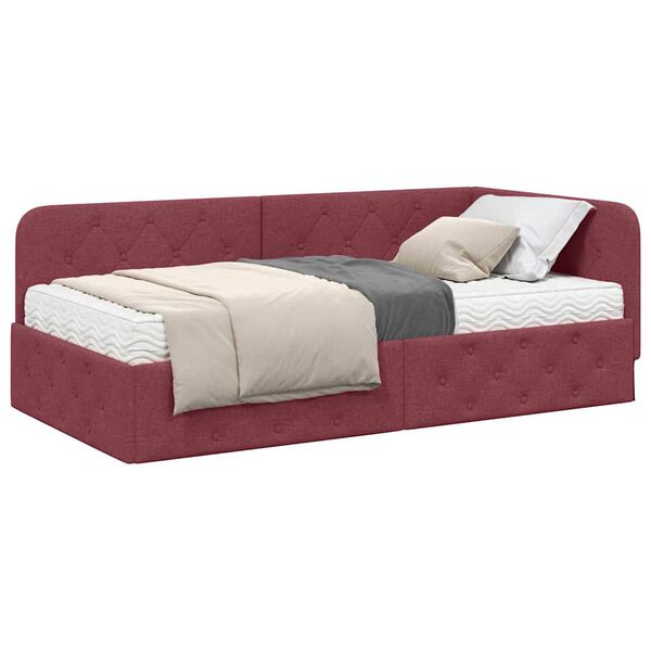vidaXL Estructura de cama en esquina Rojo vino 90 x 200 cm tela