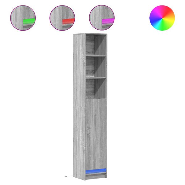 vidaXL Aparador con LED madera ingenier&iacute;a gris Sonoma 36x32,5x200 cm