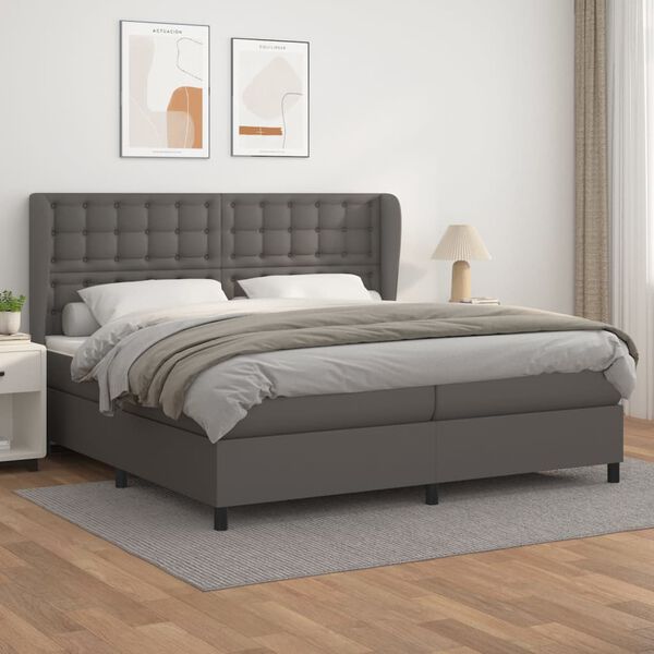 vidaXL Cama box spring con colch&oacute;n cuero sint&eacute;tico gris 200x200 cm