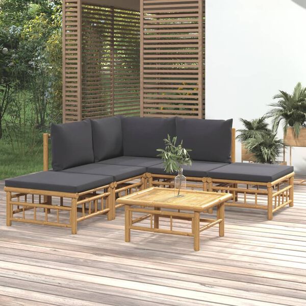 vidaXL Set de muebles de jardín 6 piezas bambú con cojines gris oscuro
